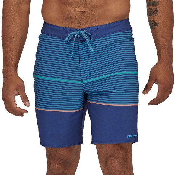 Patagonia Stretch Hydropeak 18in Boardshort Olivas Stripe/Anacapa Blue - Picture 2 of 4